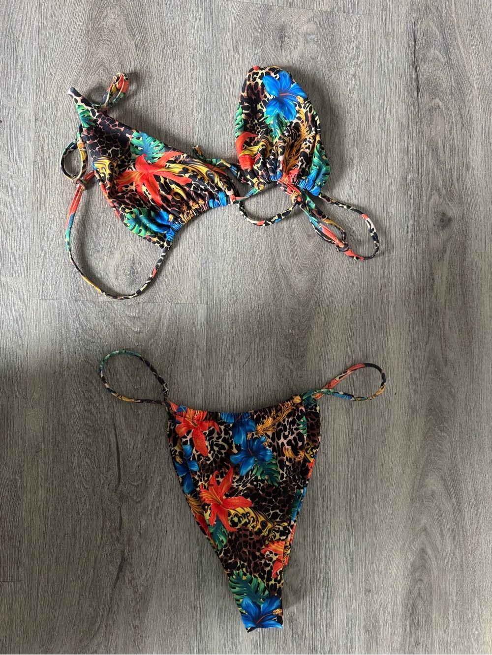 Tropical Floral & Leopard Print String Bikini - Multicolor ( FOR LOVE & LEMONS)
